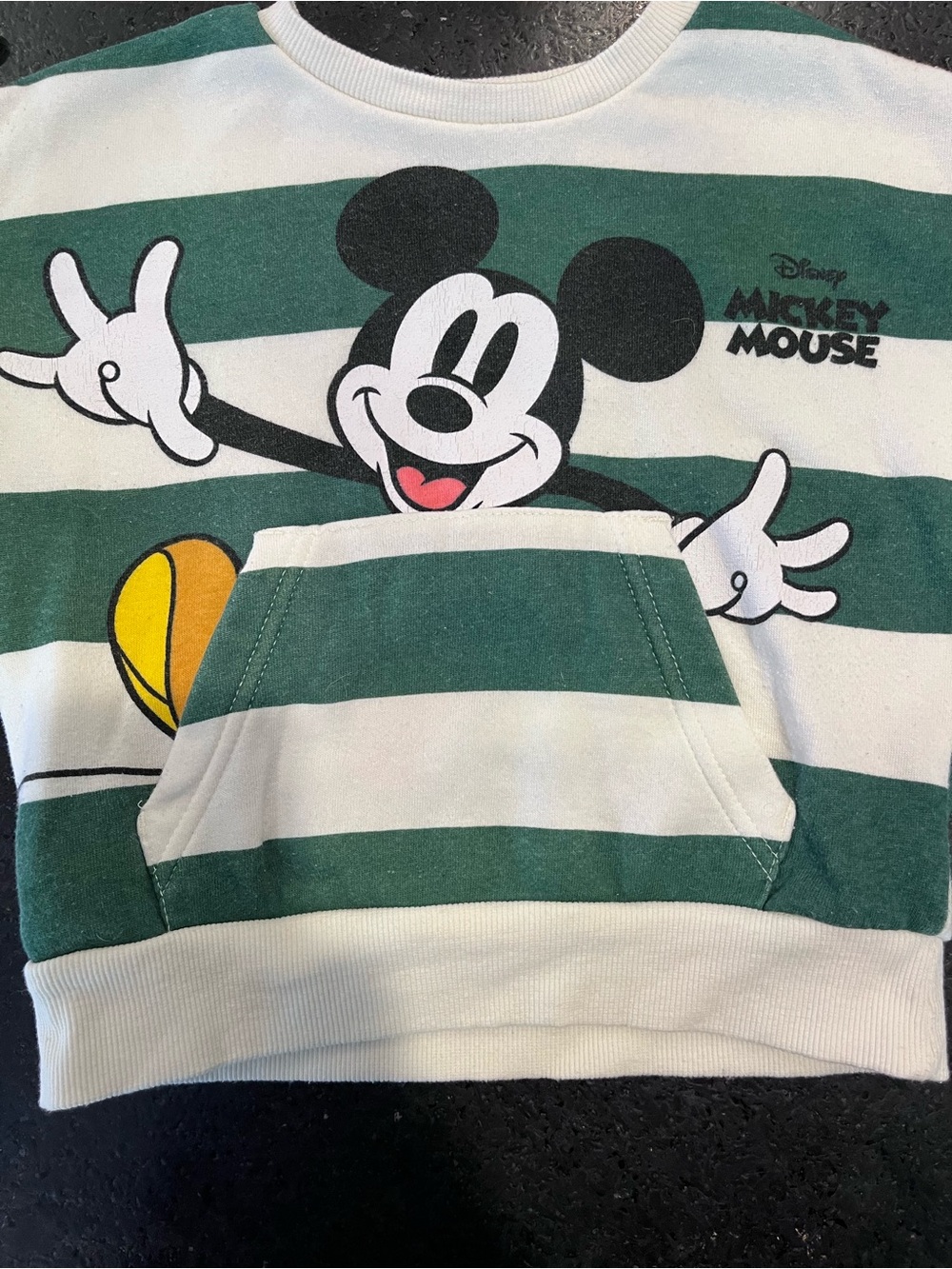 Hybrid Apparel Green & White Striped Mickey Mouse Kids Sweatshirt